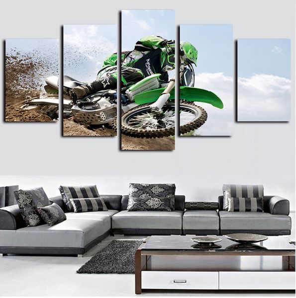 

5 piece canvas wall art oil paintings giclee print motocross limit sports modern pictures poster artwork for living room home decor