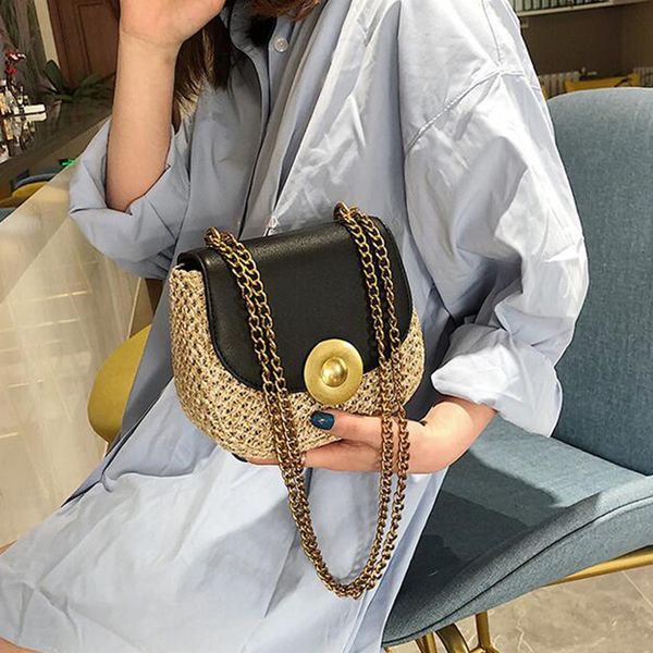 

ljl-straw round small bag weave folk simple shoulder crossbody bag