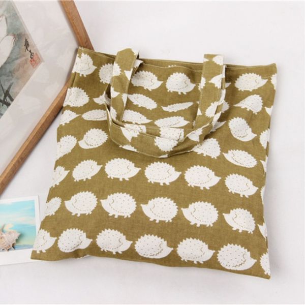 

cute hedgehog bag simple and fresh hand bag cotton one-shoulder environmental protection shopping home storage cotton