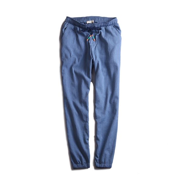 

new designer brand pants men linen harem trousers men solid casual trousers mens cotton ankle-length pants male elastic pantalon, Black