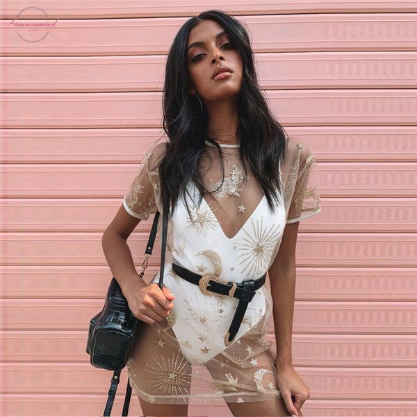 

2020 women fashion fishnet cover up ladies mesh sheer female short sleeve see through mini dresses size s xl, Black;gray