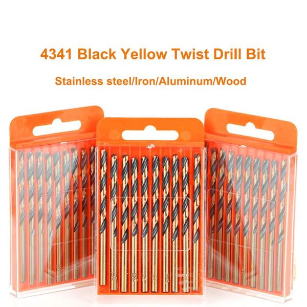 

10pcs 4341 black yellow twist drill bit high speed steel drill bit set apply to stainless steel iron aluminum wood etc