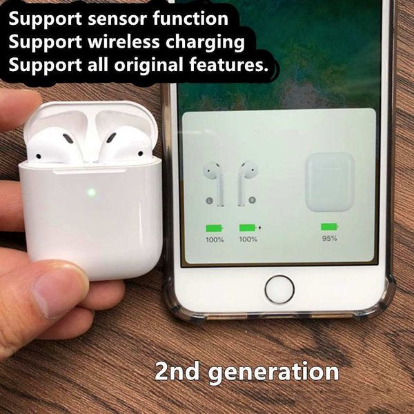 

Smart en or air w1 chip animation wirele ear bud real battery level bluetooth headphone pk airpod upercopy h1 2 pod