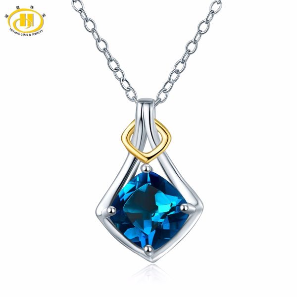 

hutang 1.67ct london blue z pendant natural gemstone 925 sterling silver necklace two-tone fine jewelry for women gift
