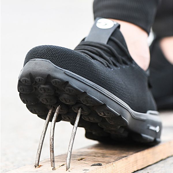 

safety shoes indestructible mens outdoor puncture proof protective shoes insulation mesh breathable steel toe summer work, Black