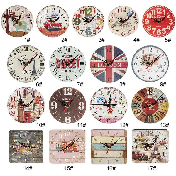 

practical artistic creative european style round colorful rustic decorative antique wooden home wall clock