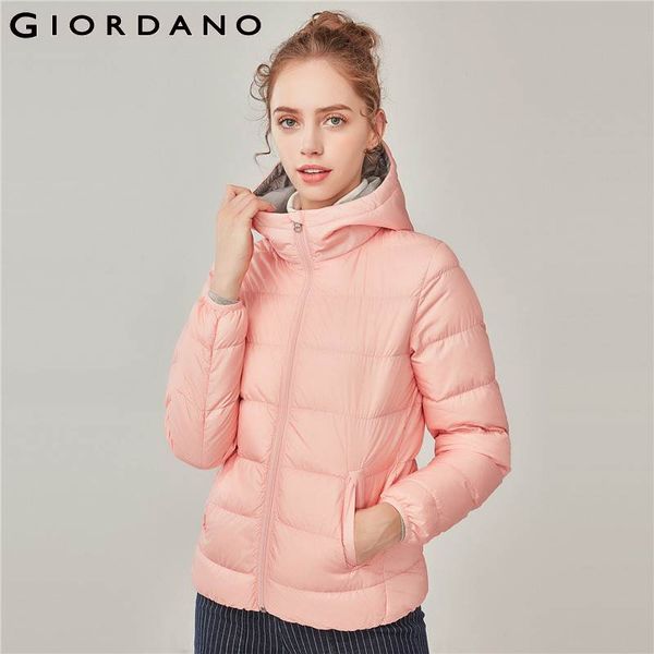 

giordano women down jacket women hooded lightweight down jacket 90% white duck coat winter packable, Black