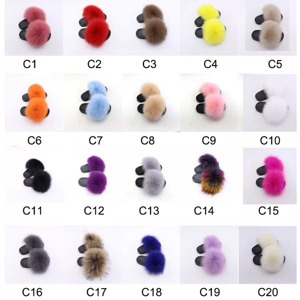 

summer childs fox fur slippers slides female furry indoor flip flops casual beach sandals fluffy plush small size shoes for girls, Black