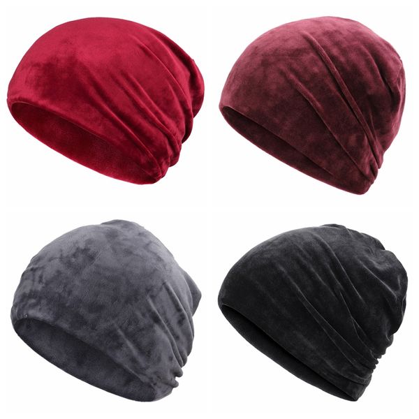 

fashion leisure winter cap casual beanies slouch bonnet velvet beanie soft warm stretch hat skiing snowboard warmer hat, Black;white