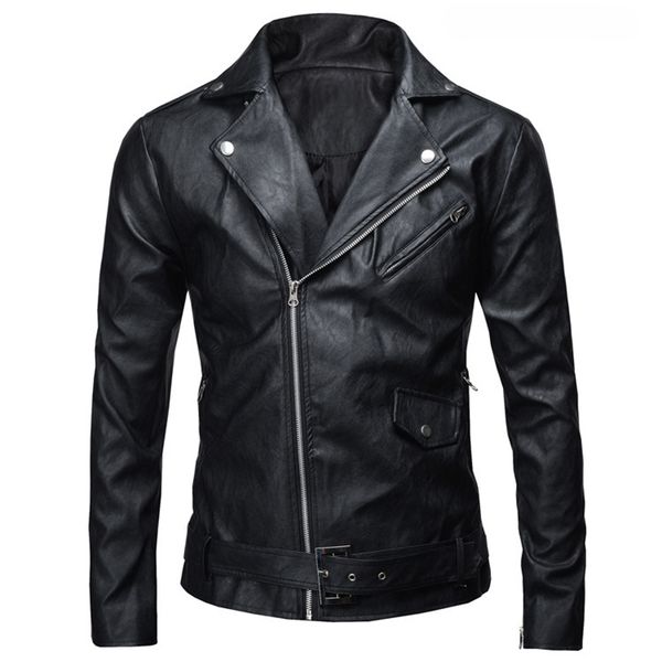 

new fashion men's pu leather jacket autumn winter slim fit motorcycle jacket zipper casual leather coat male outerwear clothing, Black