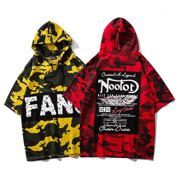 

designer tshirts hip hop oversize short sleeved hooded pullover tshirts fashion mens tees camouflage letter mens, White;black