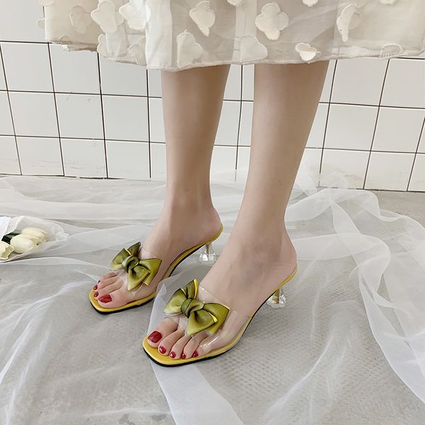 

women clear shoes high heels summer wild womens sandals simple bow-knot wedge transparent slippers shoes woman designers, Black