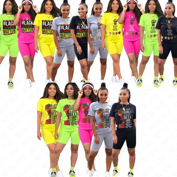 

black lives matter shorts set 2020 women summer tracksuit 2 piece sportswear outfit casual joggers set black girls always beed magic 61903, White