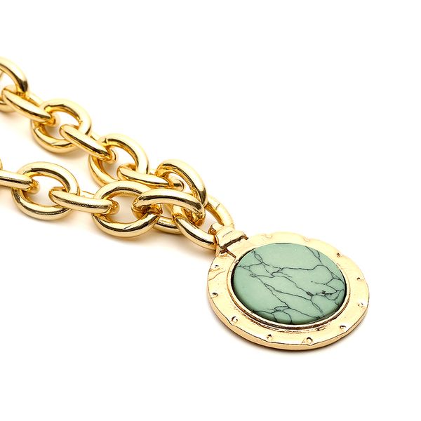 

punk miami round coin pendant choker necklace vintage green stone blue crystal dangle thick chain long necklace, Silver