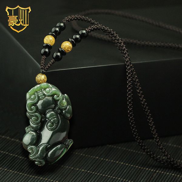 

natural hetian black green jade pendant handcarved brave troops jade necklace women pendants jewelry top, Silver