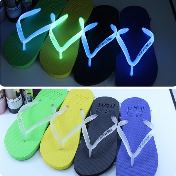 

summer women slippers couple luminous flip flops clip toe drag shoes outdoor fluorescence anti skid beach shoes woman sandals, Black