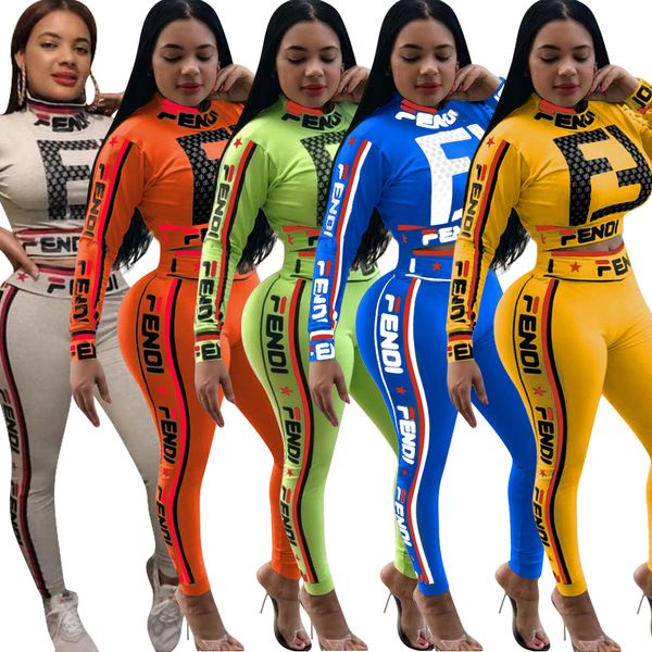 

Womens Tracksuit 2 Piece Outfits F Letter Star Printed Long Sleeve Sweatshirt Leggings Pants Sets Crop Top T-shirt Street Suit S-3XL A3192