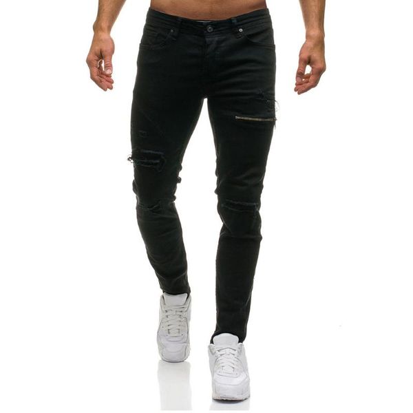 

skinny denim stylish zipper holes denim men's jeans casual summer slim jeans men ripped for men hombre ropa pants, Blue