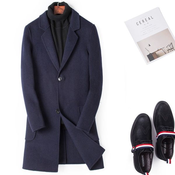 

boollili 2020 double-sided wool coat men overcoat long jacket men slim korean mens coats and jackets casaco masculino, Black