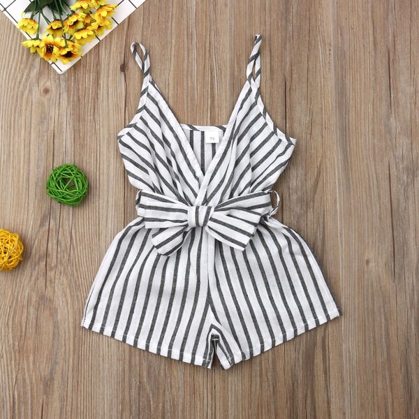 

summer newborn baby girl clothes sleeveless striped bowknot strap romper jumpsuit one-piece outfit sunsuit clothes, White