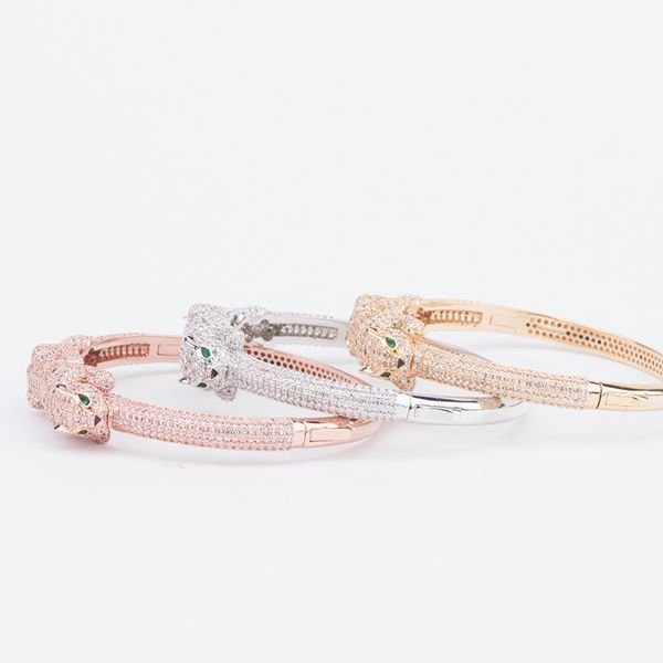 

leopard head bracelet woman diamond animal bangle charms wedding engagement fine jewelry, Black