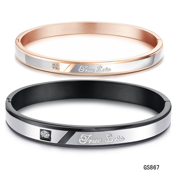 

opk true love couple bangle set rose gold black bracelet matching for women men stainless steel fashion love gift charms gh867