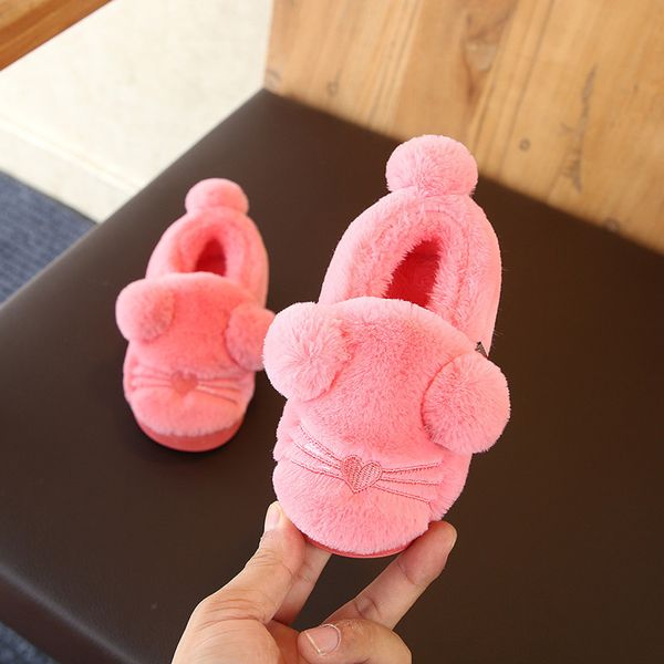

2019 winter toddler slippers chalk bear winter new cute beard ball cotton slippers non-slip warm children cotton kids home shoes, Black;grey