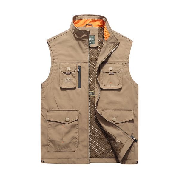 

men's vests male summer sleeveless vest men multi pocket pograph waistcoat casual veste homme size 4xl, Black;white