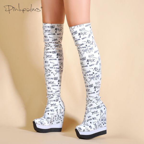 

spring autumn shoes over the knee high heels wedge stretch fabric sock student girl and women boots t200425, Black