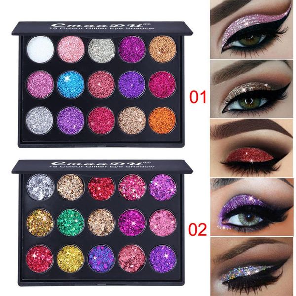 Palette di ombretti glitterati a 15 colori Vendita calda cosmetica a pigmenti per occhi luccicanti a lunga durata