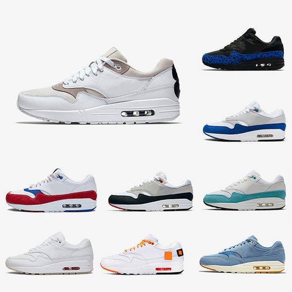 

bred 1s men women running shoes 1 anniversary royal patch atomic teal parra puerto rico 87 mens trainers outdoor sports sneakers, Black