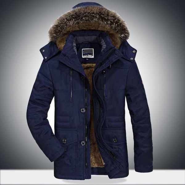 

men fashion parkas winter thick warm men's jacket and coats casual plus size 3xl hooded long coat outwears plush fur collar coat, Black