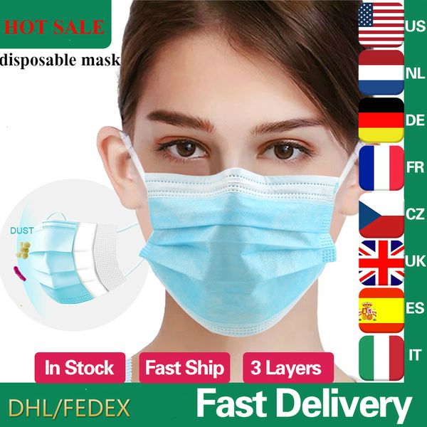 

layer masks high disposable quality mouth face 3 mask facemask protective mask protection non-woven breathable bacteria proof mask, Blue