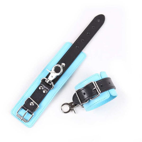 

bondage fun couple crochet big blue tied female leather products hands handcuffs passionate flirting buckle supplies gwend