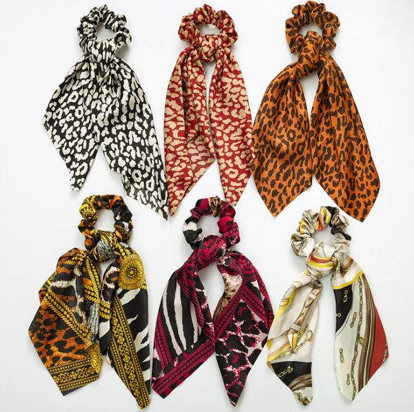 

2019 new girls leopard bows hair scrunchie children bows elastic hairbands ponytail holder kids hairbands bag accessories y1386, Slivery;white