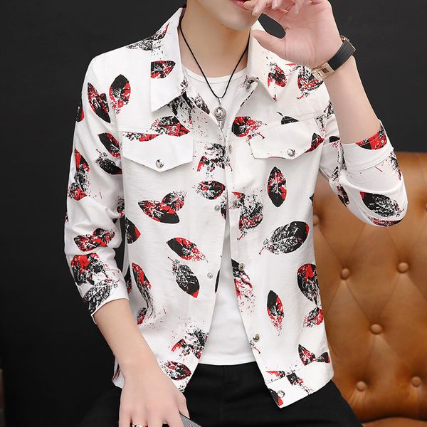 

men's jackets arrival leaves pattern slim fit long sleeve coat lapel casual jacket outwear short red black green e24, Black;brown