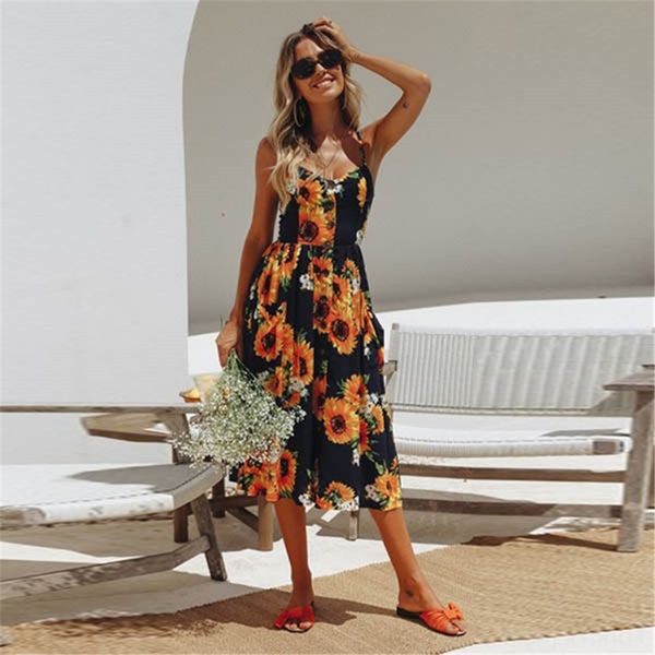 

ymcxv new vintage dresses for women v neck summer dresses halter sleeveless floral pink navy black dress casual tea swing dress, Black;gray