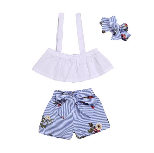 

wholesale 2019 kids designer clothes girls suit kids printed shorts+headband three-piece suit baby girl designer clothes by0826, White