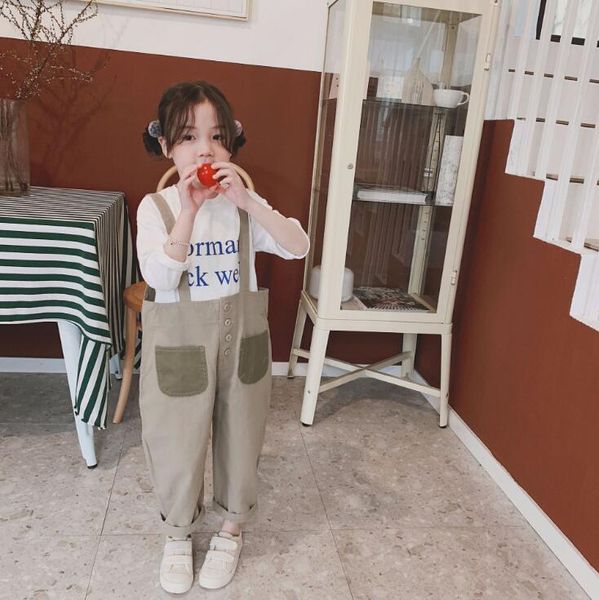 

2019 new girls boys pockets overalls fashion spring cotton kids pants 1-7t pe856, Blue