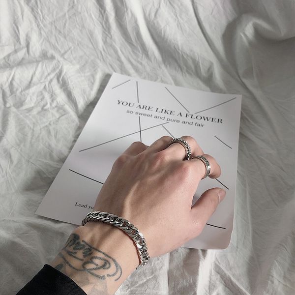 

saz 2019 new ins net red simple cold wind couple jewelry solid color chain titanium steel ring bracelet mens and womens, Black