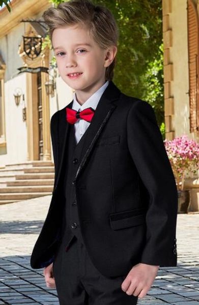 

charcoal boys occasiontuxedos notch lapel two button kids wedding tuxedos child suit holiday clothes(jacket+pants+tie+vest, Black
