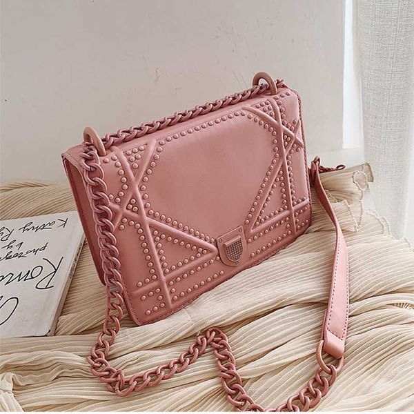 

new design shoulder bag for wome 2020 korean fashion candy color chain bag chic rivet diagonal small square bags bolso mujer