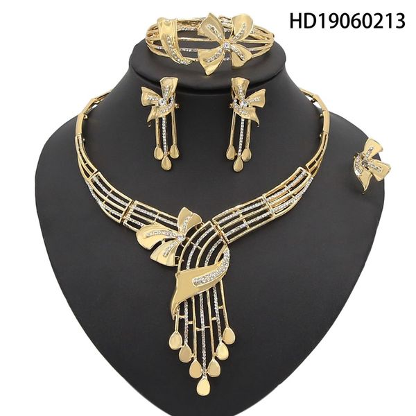 

yulaili 2019 new design dubai jewelry sets wedding necklace earrings ring bridal gold-color silver crystal anniversary gift