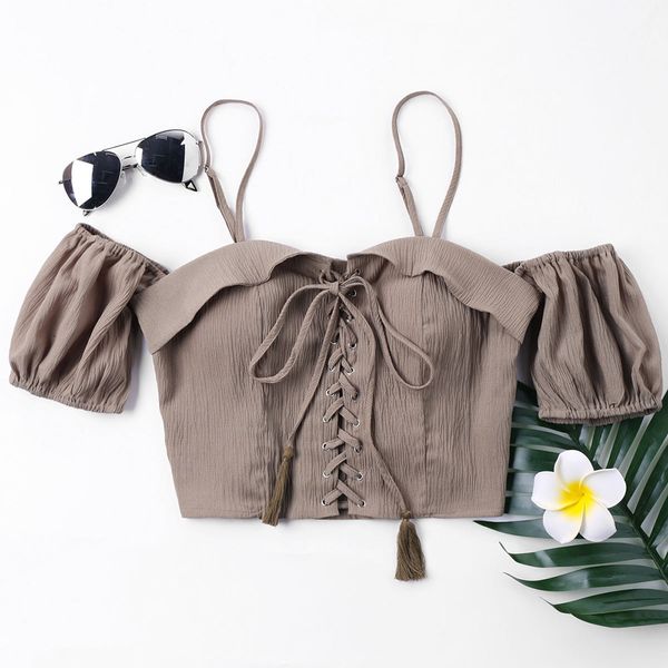 

criss cross crinkle cropped blouse, White