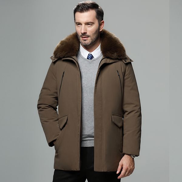 

2019 new winter thick men's down jacket fashion white duck down large fur collar jacket 4 colors optional, Black