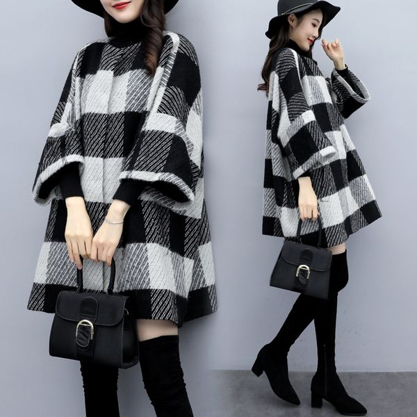 

winter wool women coats and jackets batwing sleeve overcoat women coat and jacket bat sleeved coat female casaco feminino, Black