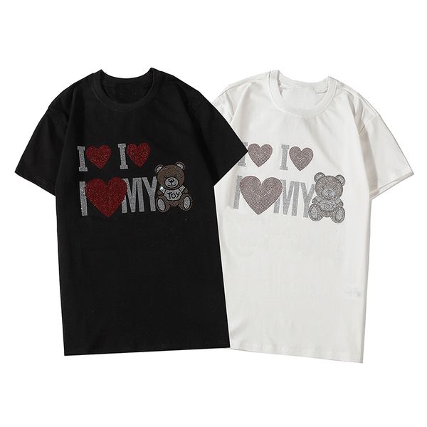 

wholesale designer men's women's summer t-shirts fashion shirts with letter animal diamond pattern luxury men's tees with 2 c, White;black