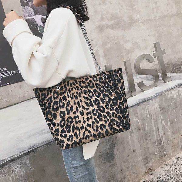 

big capacity leopard tote bags for women 2019 handbags women bags pu leather travel chains female shoulder