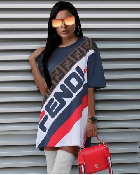 

Women ff letter printed dre mini ummer female de igner dre e crew neck cau al cool dre