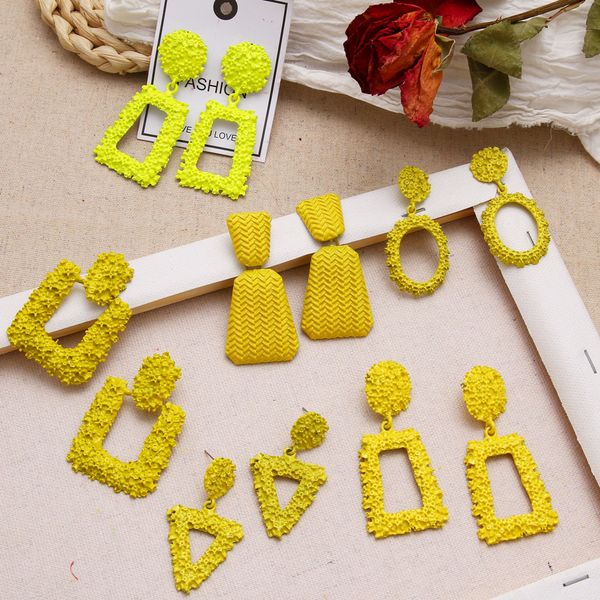 

mix colour vintage drop earrings for women big geometric statement earring red green yellow black earring fashion jewelry, Silver